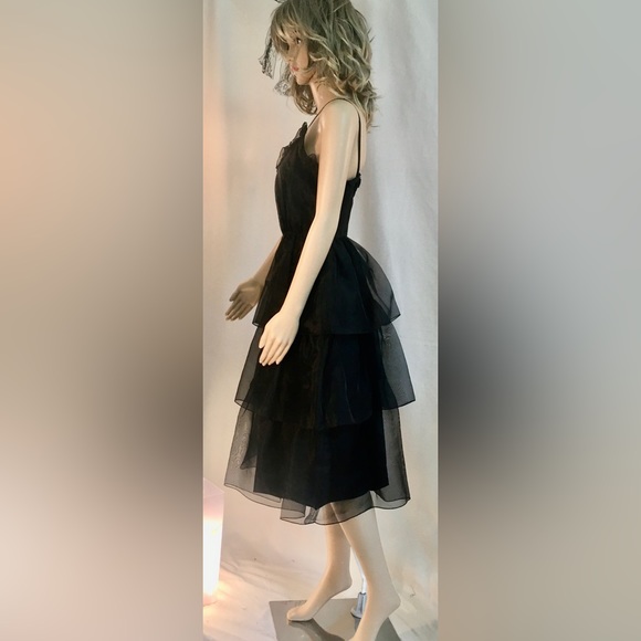 VINTAGE Black sleeveless midi cocktail dress petite feminine retro Evening wear - Picture 5 of 10